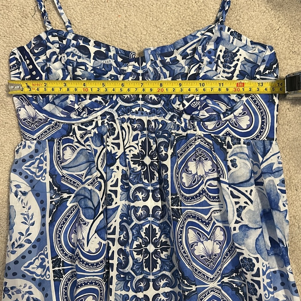 Caroline Constas Maxi Dress Blue Tile Print Size Small 100% Cotton Designer NWT - Picture 8 of 13